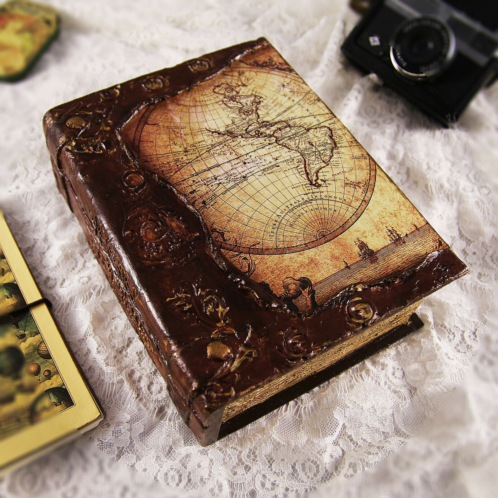 Luxury Clay Old Map Handmade Keepsake Box Jewelry Book Vintage Steampunk Storage