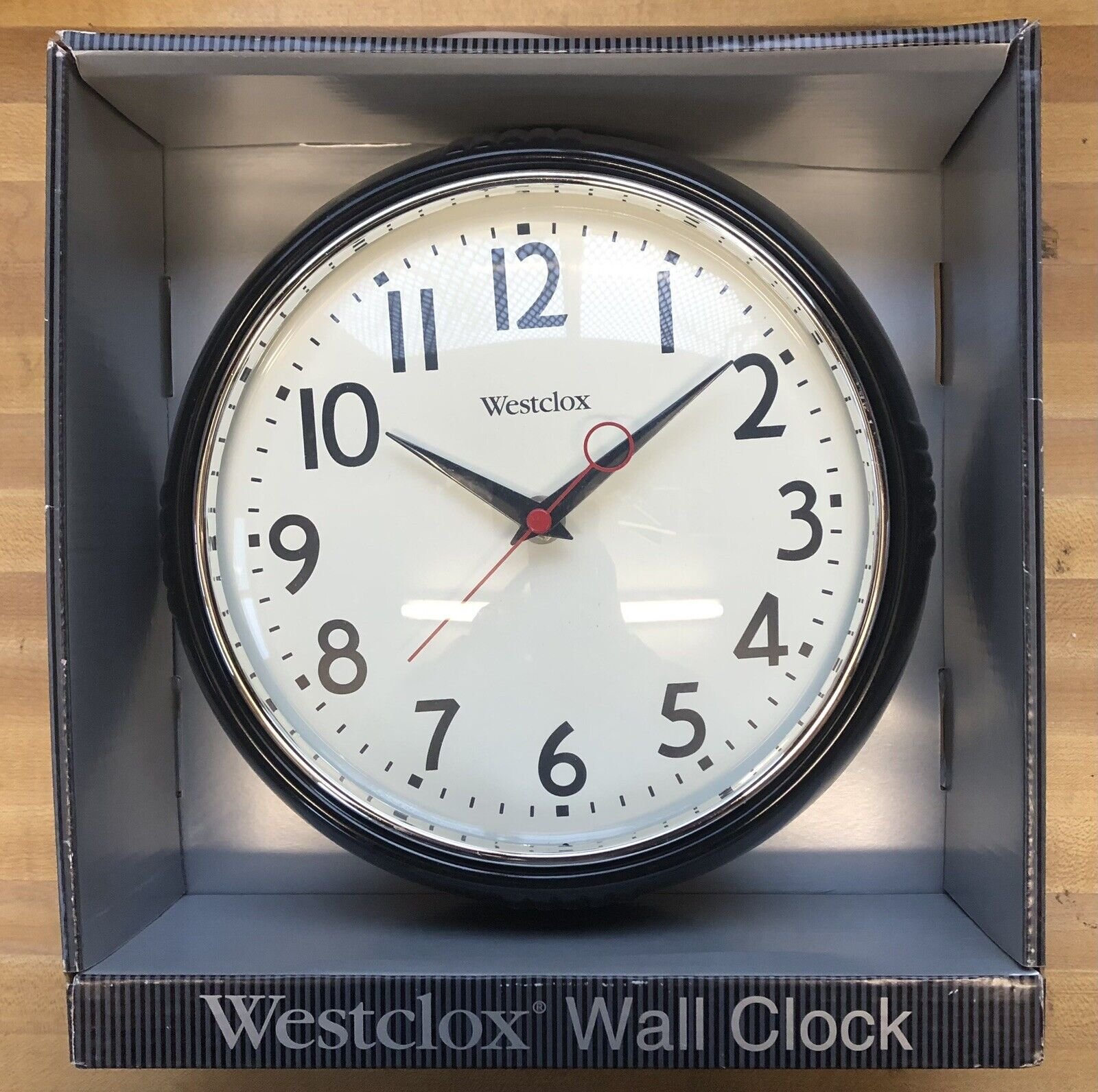 NEW Westclox Black 1950's Retro Extra Thick Round Wall Clock 32042BK 9.75 in.