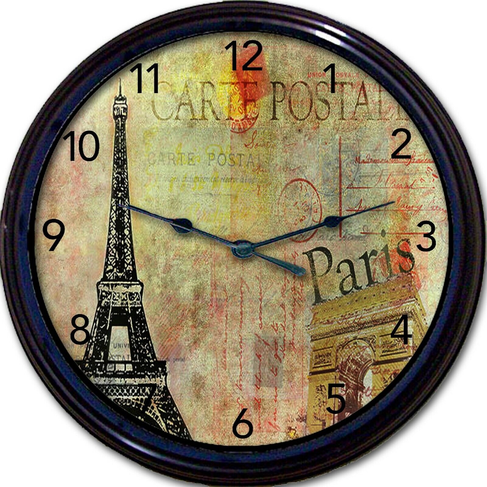 Paris Eiffel Tower Wall Clock France Post Card postale carte French New 10"