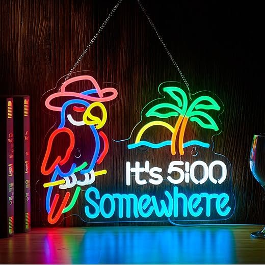 Parrot Its 5 00 O'clock Some Where Neon Sign for Wall Decor USB Powered Dimmable Beer Neon Light Man Cave Bar Garage LED Light Art Signs