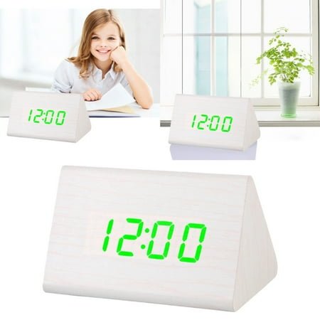 Relocy Clearance Wooden alarm clock, Wooden Wood Clock New Version LED Alarm Digital Desk Clock Adjustable Brightness Alarm Time Displays Time Date Temperature Green, Wood, 1*Wooden alarm clock