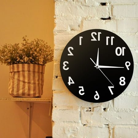 Reverse Clock Living Room Home Decoration - Counterclockwise Walking Wall Clock, Quiet Non-Ticking, Vinyl Records Design with Light Option, Modern Contemporary Style for Bedrooms, Offices & More