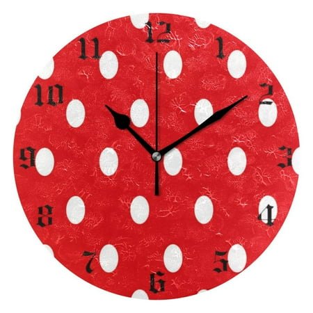 Round Wall Clock Battery Operated Silent Non-Ticking Decorative Creative Dual-Use Golden Pointer Clock Suit for Home Decor Living Room Kitchen Red Dots