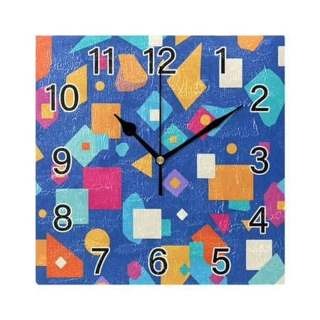 Ryvnso Abstract Geometric Shapes Wall Clock Square Silent Non-Ticking Battery Operated 7.78