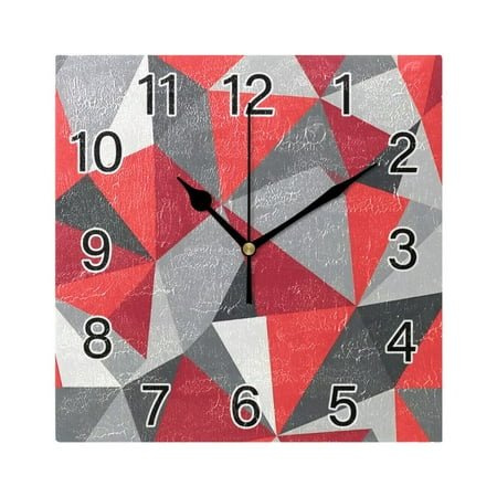 Ryvnso Artistic Triangle Geometry Red Wall Clock Square Silent Non-Ticking Battery Operated 7.78