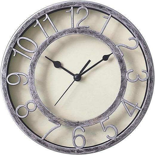 SAC SMARTEN ARTS 8 Silent Quartz Wall Clock Non-Ticking Digital Silver Clocks with 3D Numbers and Plastic Bezel Easy to Read Vintage Wall Clock