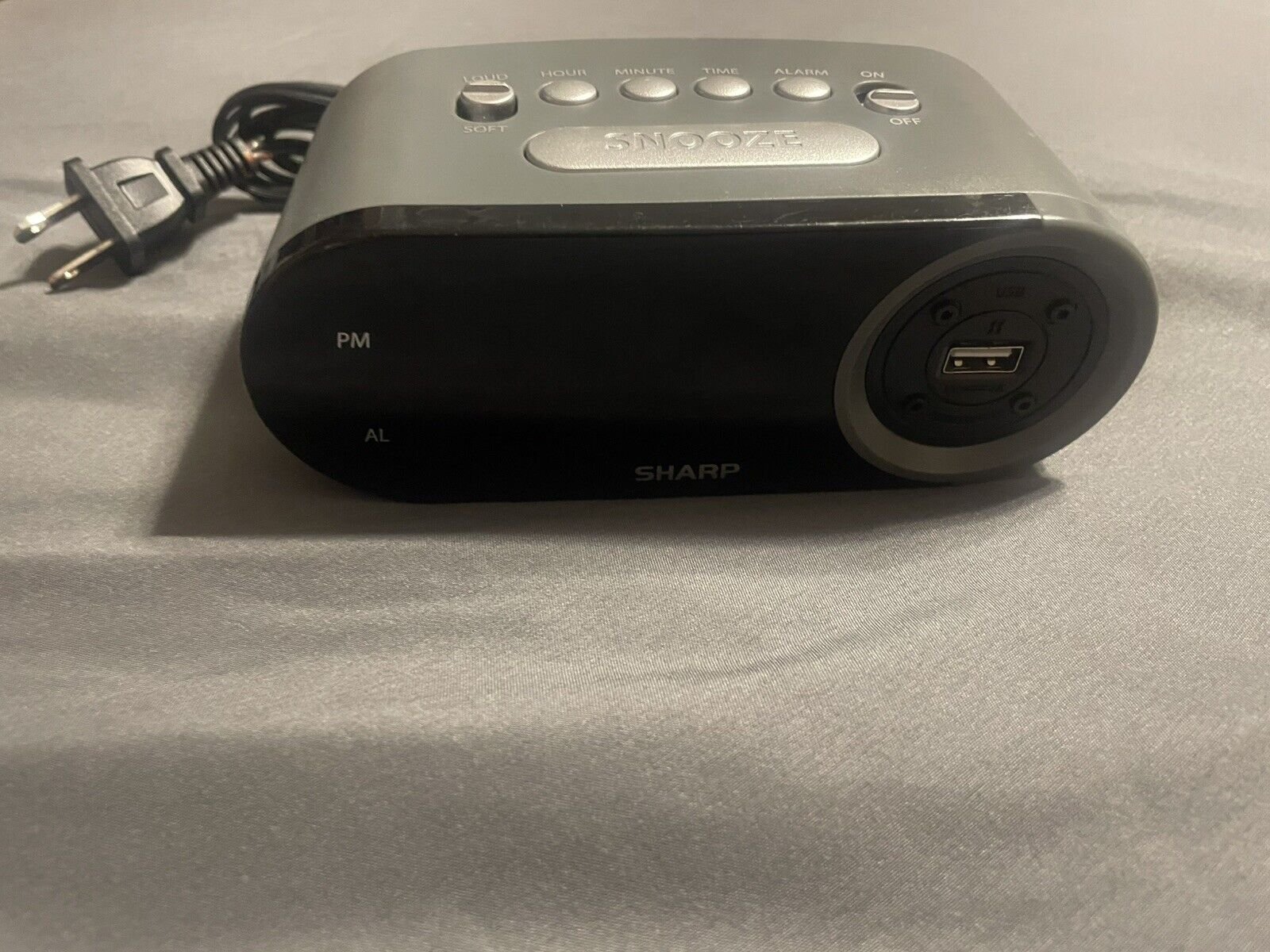 SHARP Digital Alarm Clock, 2 AMP USB FAST Charge Port, Black and Gunmetal