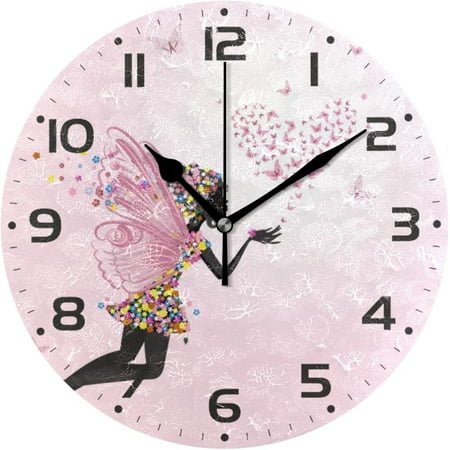 SKYSONIC Fairy Butterflies Wall Clock 10 Inch Silent Non Ticking Round Clock Oil Painting Clock Easy to Read Clock for Living Room Bedroom Bathroom Home Decor