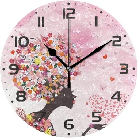 SKYSONIC Flower Fairy Girl Butterfly Wall Clock 10 Inch Silent Non Ticking Round Clock Oil Painting Clock Easy to Read Clock for Living Room Bedroom Bathroom Home Decor
