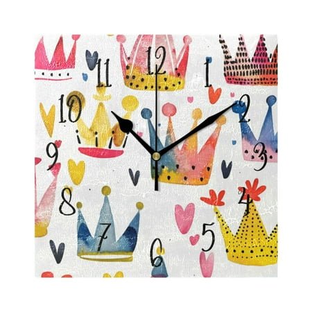 Square Clock Black Clock 7.78 *7.78 Inch Decorative Clock Creative Clock Dual-Purpose Clock Wall Clock Clock Decorate Your Space Lovely Tiara
