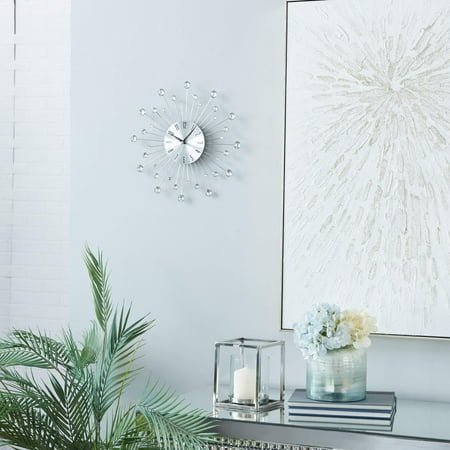 Studio 350 Gold / Copper / or Silver Iron Metal Starburst Sun Glam Wall Clock Silver - 15 D 15D