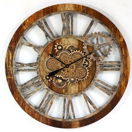 THE GEARS CLOCK Wall Clock with Real Moving Gears AM-LI_ 36 in Round Vintage-Brown