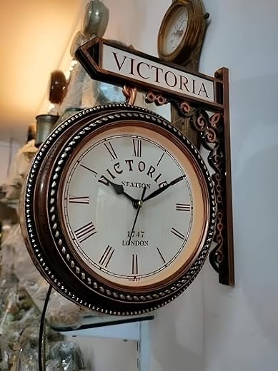 Victoria Station 1747 London Double Sided Wall Clock, 11 Inches, Brown/White