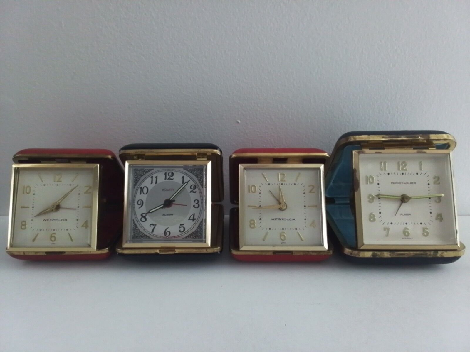 VINTAGE ( 4 ) TRAVEL FOLDING CASE ALARM CLOCKS