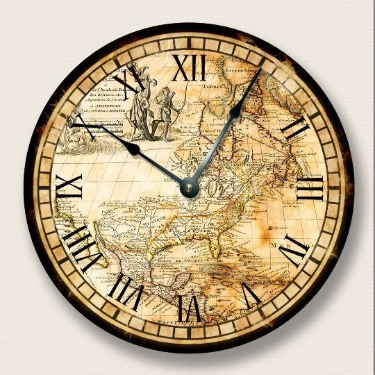 VINTAGE OLD MAP North America Wall Clock old world look - 7007_FT
