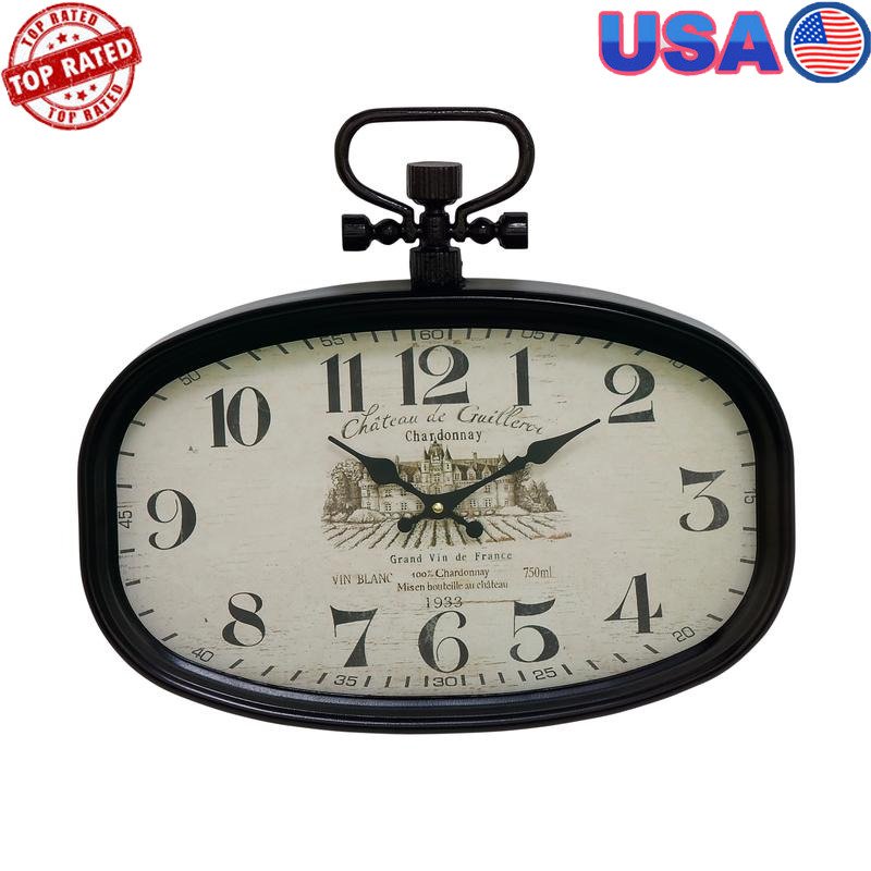 Vintage Wall Clock Pocket Watch Style Silent Mechanism Indoor Decor 18x16 Inch