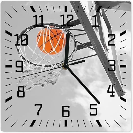 Wall Clock 12, Orange Basketball on Grey Basketball Hoop Clock, Silent Non-Ticking Quartz Clock for Bedroom, Wall Clocks Battery Operated, Wall Clocks for Wall Decor Office Decor Kitchen Decor