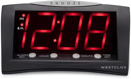 Westclox Digital Alarm Clock for Bedroom or Office, Large 1.8 Red LED Display with Oversized Snooze Bar, Corded with Battery Backup, (Black, 8-Inch)