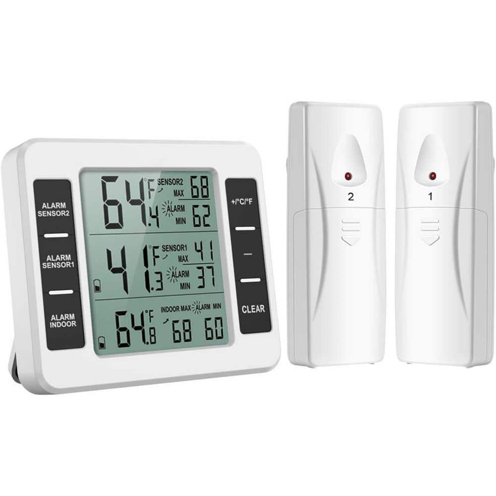 Wireless Digital Refrigerator Thermometer with 2 Wireless Sensors and LCD Display in...