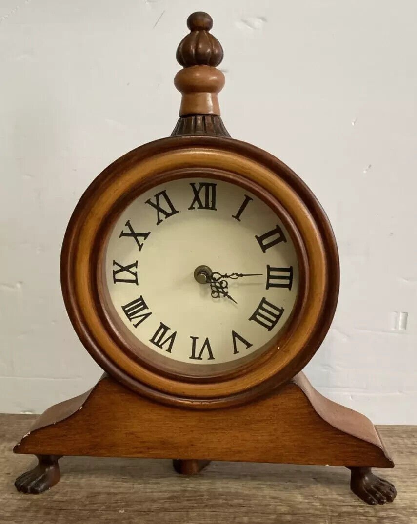 Wooden Quartz Mantle Clock With Feet Vintage 14" X 12" inches Silent Non Tic