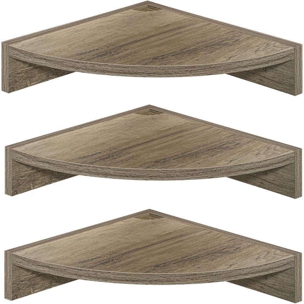 11.5 in. W x 11.5 in. D Grey Wood Corner Shelves Decorative...