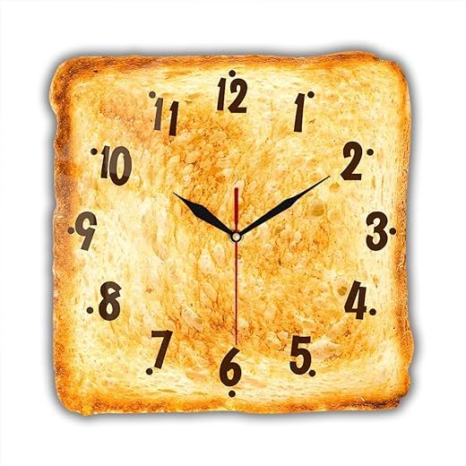 12 Inch Kitchen Wall Clock, Toast Breakfast Wall Watch Clock Silent Non Ticking Quartz Bake Bread Analog Round Wall Art Clock for Restaurant Dining Room Canteen Bakery
