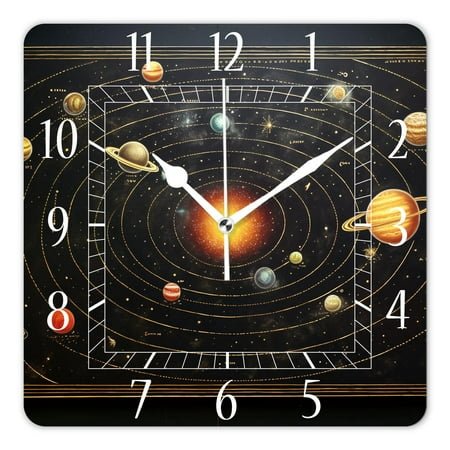 14 Inch Wall Clock Battery Operated Square Clock Decorative for Office, Kitchen, Outdoor, Living Room,Galaxy Solar System Planets Picture