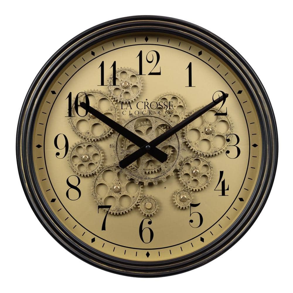 15 in. Oil-Rubbed Bronze Quartz Analog Wall Clock with Moving Gears