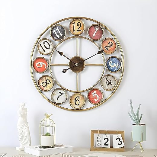 24 Inch Metal Number Large Wall Clock, Mute Creative Vintage Silent Wall Art Clock Industrial Gear Clock, Indoor Silent Non Ticking Large Round Decorative Clock for Living Room, Kitchen, Home, Loft