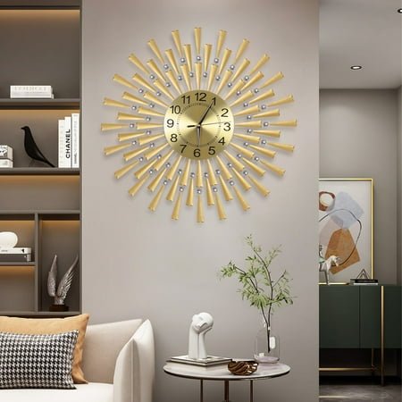 24 Large 3D Morden Wall Clock Battery Operated Metal Clock Watch Silent Non-Ticking for Home Living Room Bedroom Office Art Creative Decor