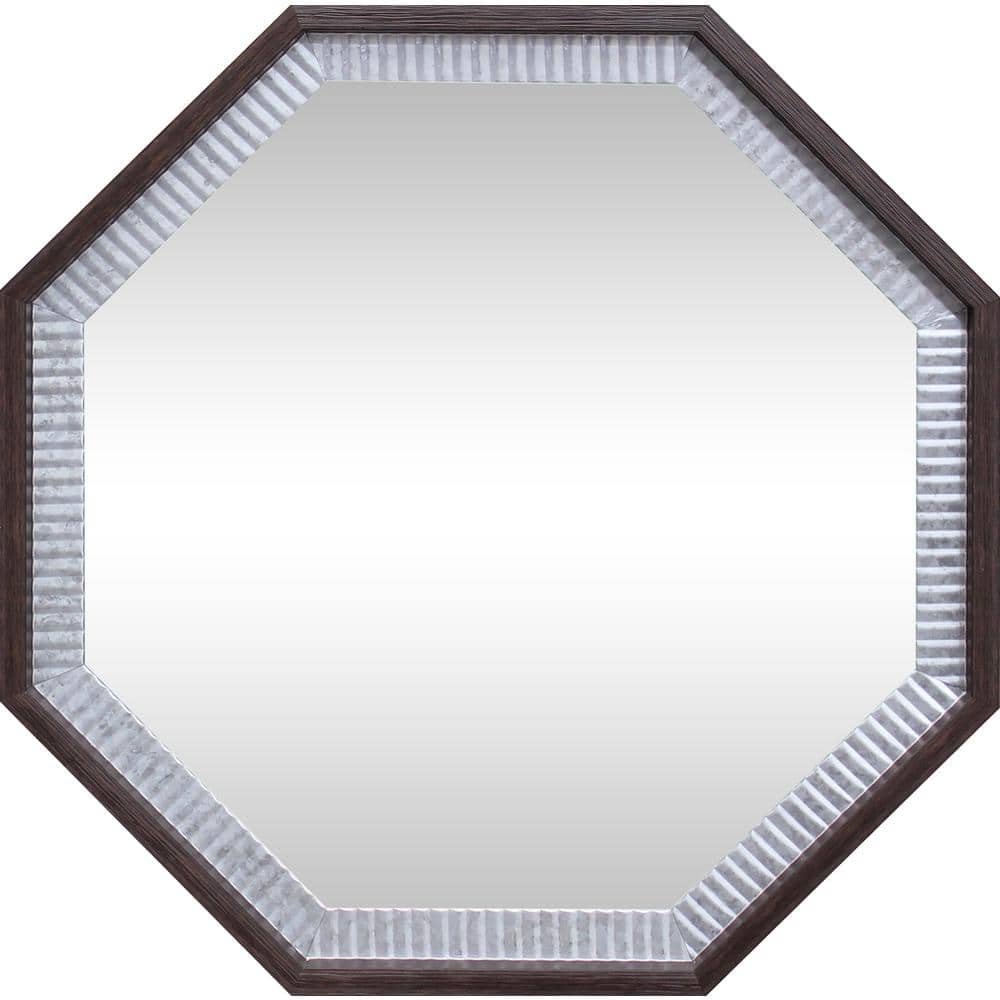 27 in. W x 27 in. H Reddish Brown Wood Vanity Mirror