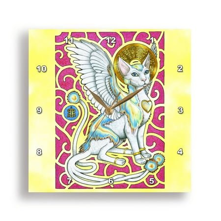 3dRose, Angels Walk On Four Paws Fantasy Winged Cat Art, 10x10 Wall Clock