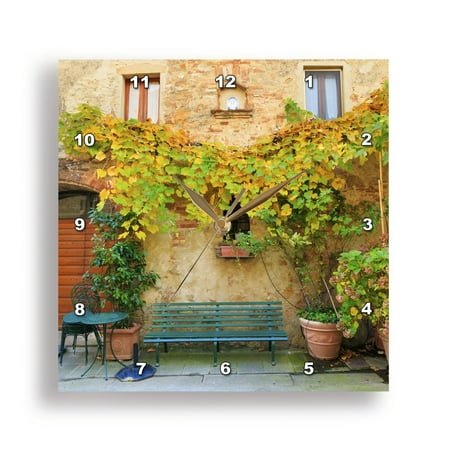 3dRose, Italy, Tuscany, Siena, Chiusure. Fall colors and park bench., 10x10 Wall Clock