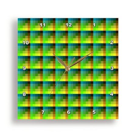 3dRose, Pixel Tile Pattern Blue And Green Glitch, 10x10 Wall Clock