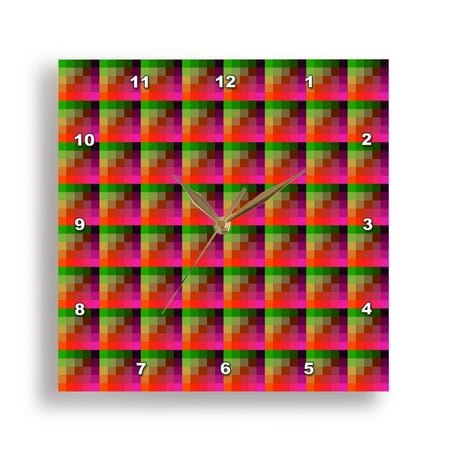 3dRose, Pixel Tile Pattern Red And Green Glitch, 10x10 Wall Clock