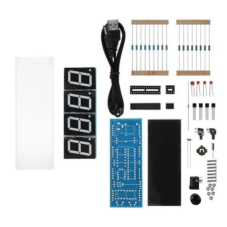 4-digit DIY Digital LED Clock Kit Auto Display Time/Temperature Electronic DIY Kit Clock - Blue