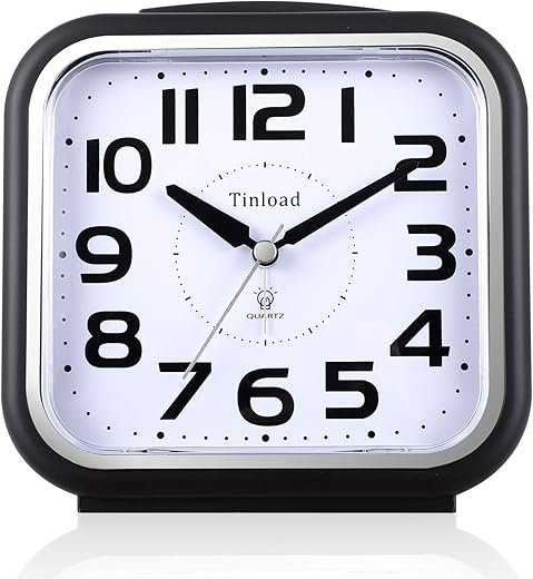 5.5" Extra Large Analog Alarm Clock Silent Non Ticking, Gentle Wake, Beep Sounds, Increasing Volume, Battery Operated Snooze and Manual Light, Easy Set, Black (Best for Elder)