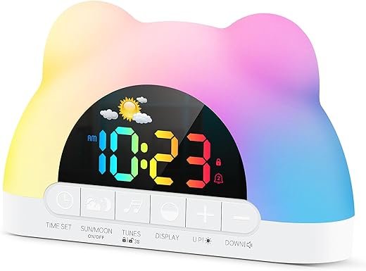 Alarm Clock for Kids, Wake Up Clock with Night Light, Children's Sleep Trainer Kids Clock with 10 Ringtones 3 Brightness Adjustment Dual Alarms, Digital Clock for Adults Boy Girl Toddler Bedroom