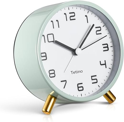 Analog Alarm Clocks,Retro Metal Desk Silent Non Ticking Small Clock with Night Light,Battery Operated,Simple Design,for Bedrooms, Bedside,Office,Home Décor (Green)