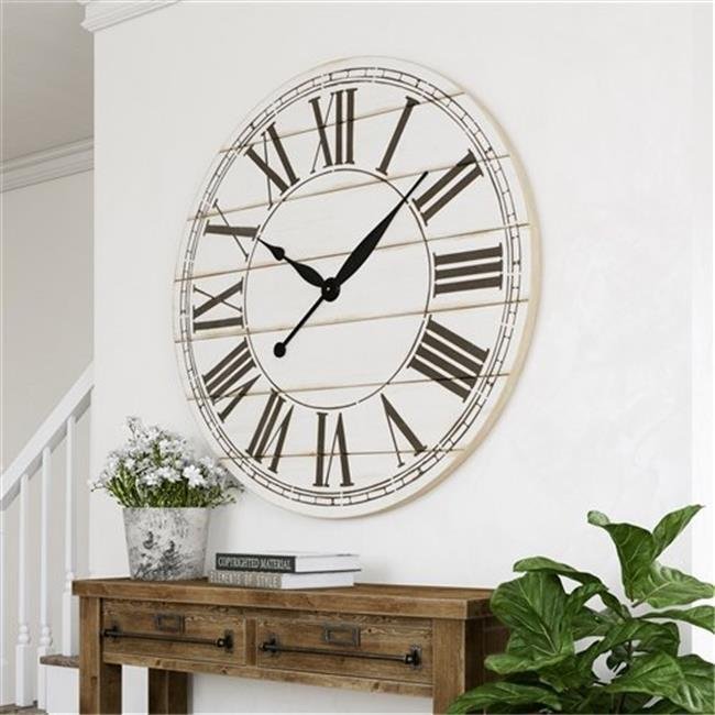 Aspire Home Accents 7005 Renata Oversize Shiplap Wall Clock White