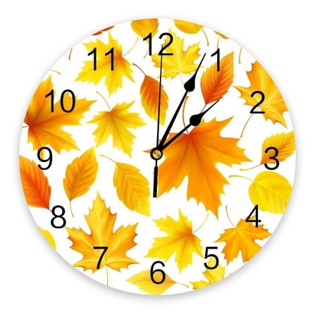 Autumn Maple Leaf Texture Round Wall Clock Modern Design Kitchen Hanging Watch Home Decor Silent Wall Watch