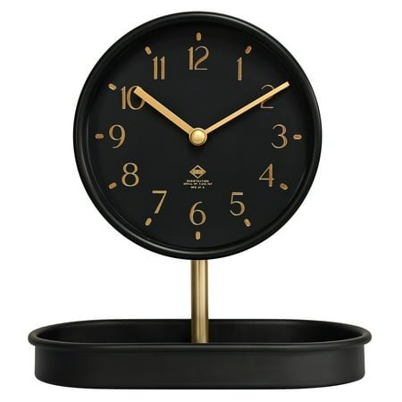 Better Homes & Garden Black and Gold Tabletop Clock with Trinket Tray