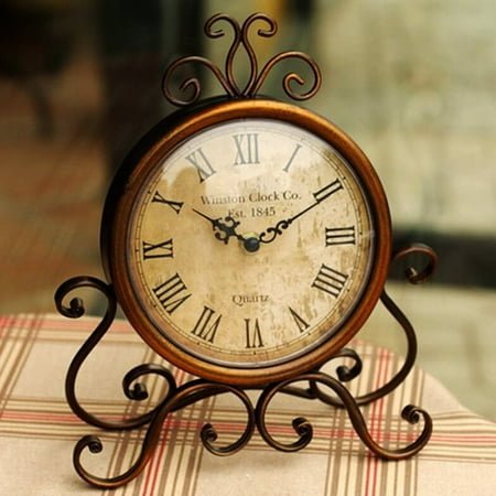 Biplut Vintage Silent Retro Iron Table Clock Home Bedroom Living Room Office Decor