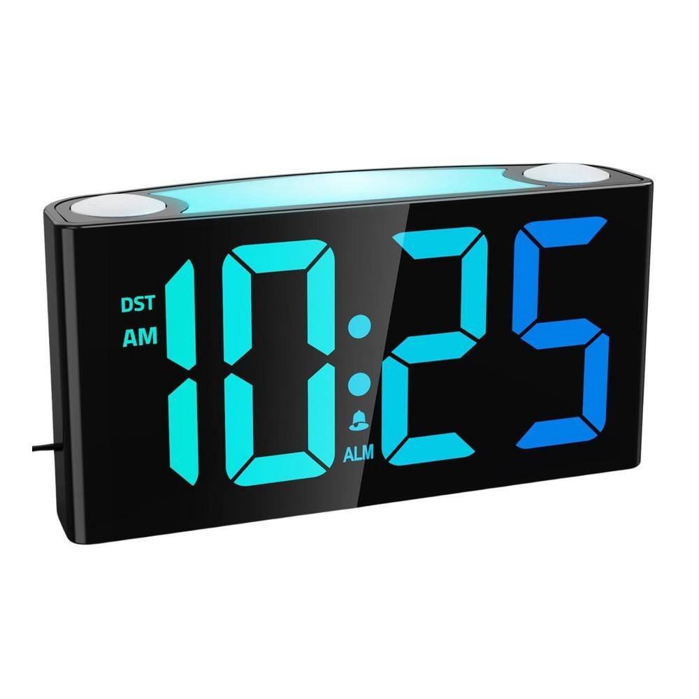 Black with RGB Digits Large Number Screen Digital Alarm LED Clock with...