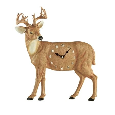 Collections Etc Lovely Deer Analog Hanging Wall Clock with Swinging Pendulum - Hand-Painted with Realistic Details and Impressive Antlers