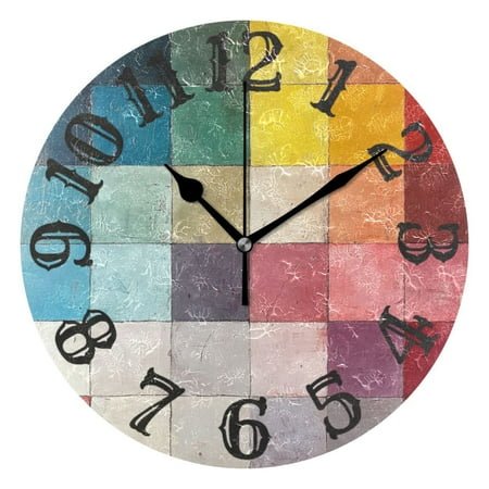Coloful Grids Wall Clock 10 inch Non-Ticking Easy to Read Decorative Clocks for Home Bedroom Living Room