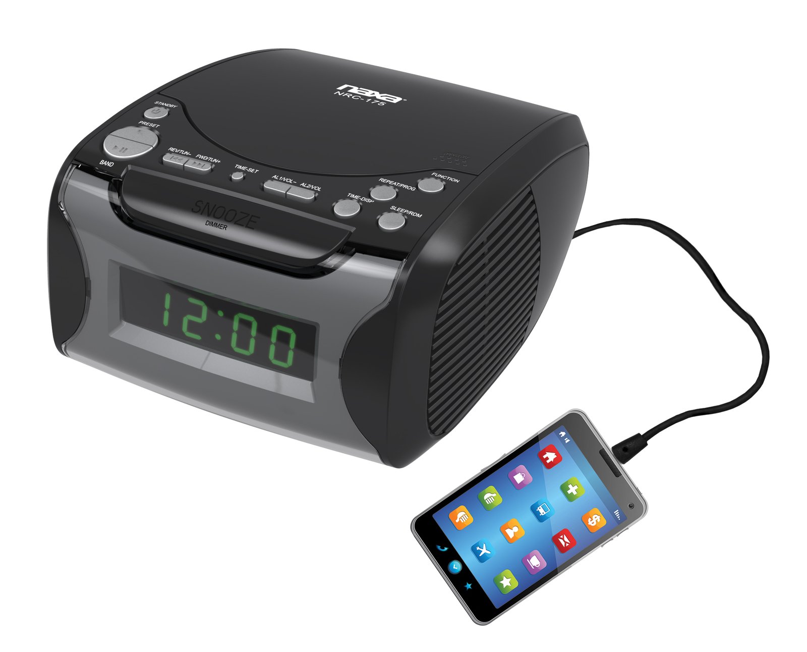 Compact Dual Alarm Clock AM/FM Radio w CD Player & USB Charge Port (NRC-175)