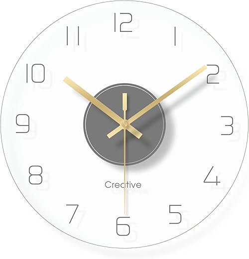 Creative Modern Round Wall Clock, Round Tempered Glass Clear Wall Clock, Ultra Thin Design Silent Clock 30CM