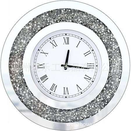 Cross-Border Mute round Rhinestone Decoration Hanging Clock Creative Wall Clock Living Room Wall Clock Glass Diamond in the Debris Clock Modern