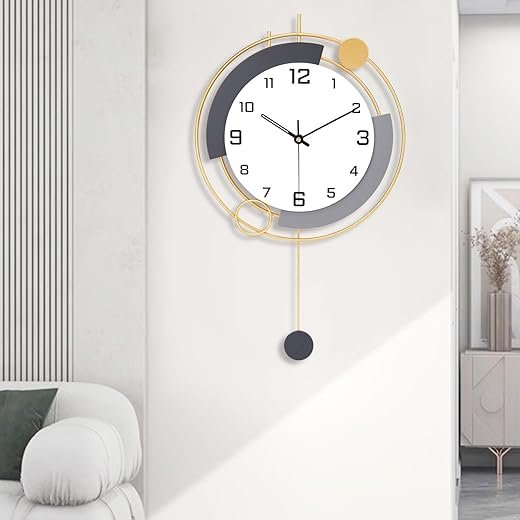 Decorative Silent Quartz Wall Clock with Pendulum, Battery Operated, Large 16x25.6 inch for Living Room, Kitchen, Home, Bathroom, Bedroom Wall Decor